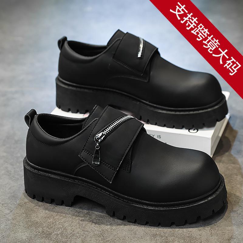 

New trendy thick-soled heightening men s casual leather shoes, green British versatile fashion trendy men s shoes 46 чорний