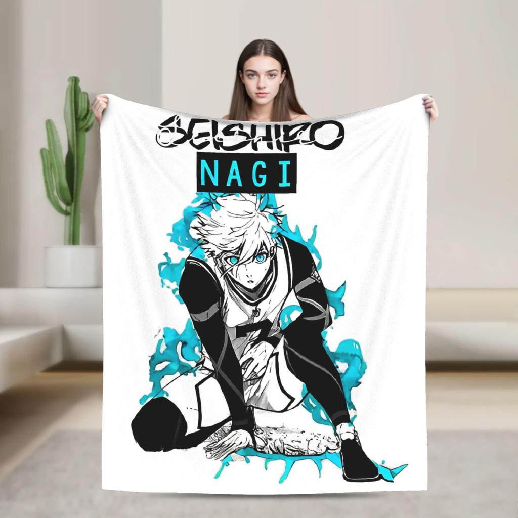 Blue Lock Rin Itoshi Knitted Blanket Meguru Bachira Flannel Throw Blanket Bed Decoration Ultra-Soft Warm Breathable Rug Piece