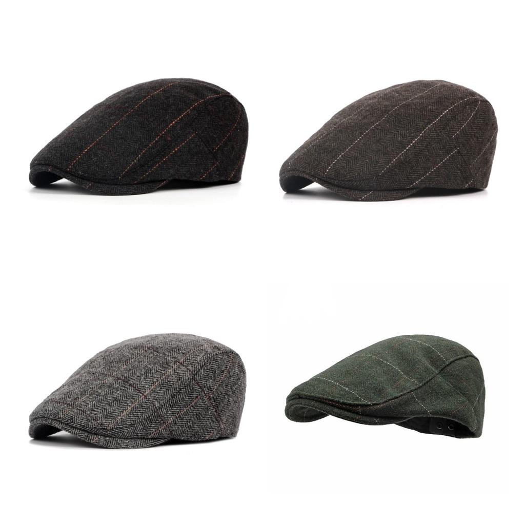 Beret Checkered Duckbill Retro Hat Vintage Men Woollen Cap Accessory Gift Adult