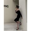 Hepburn retro off-the-shoulder sexy dress niche design slim and thin temperament celebrity high-end