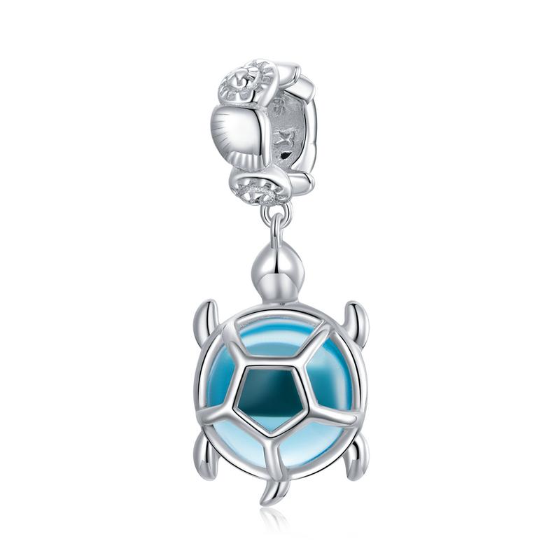 Argento 925 Fascino Conchiglia Blu Perla Marina Animale Tartaruga Stella Marina Ciondolo Adatto Bracciale Collana Gioielli Fai da Te
