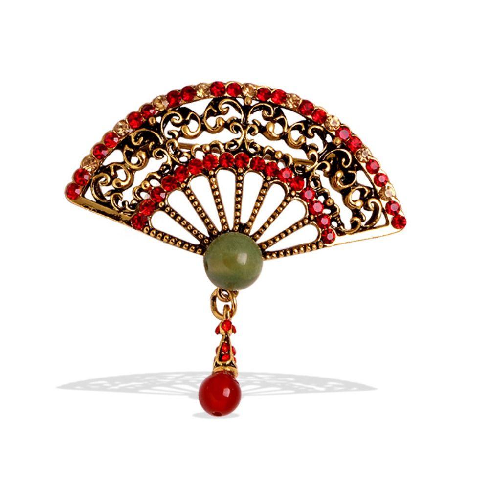 Oil Ancient Style Chinese Style Collar Pin Jewelry Accessories Enamel Fan Brooches Women Brooch