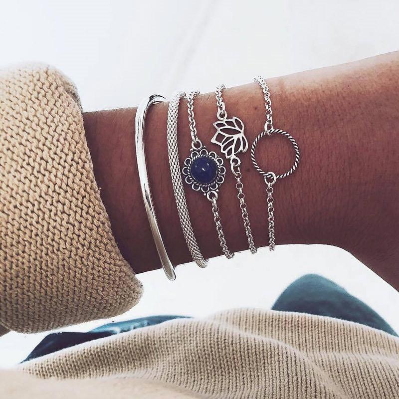 Cuban Chain Bracelet Set for Women, Gold Color, Boho Retro, Thick Twist, Trendy Quality Jewelry Gifts, 11Pcs, 2024