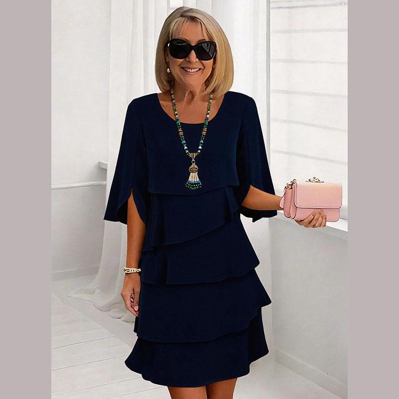 Women Tiered Dress Short Sleeve Crew Neck Casual Loose Mini Dress With Layered Ruffle Casual Summer Dresses