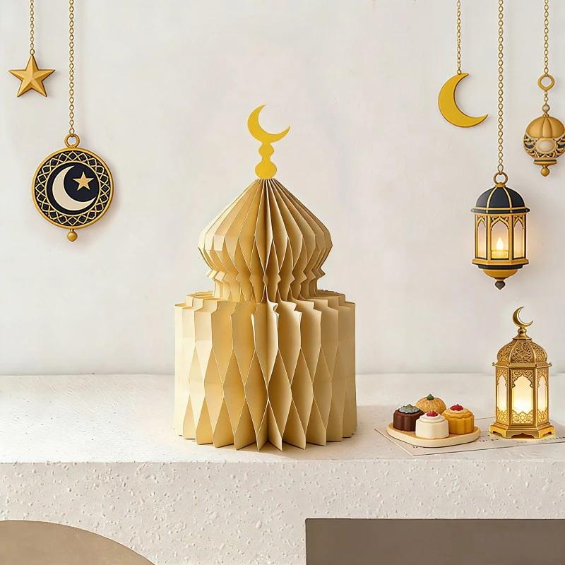 Ramadan Paper Art Desktop Decoration Castle Decoration 3D Honeycomb Castle Eid Al Fitr Party Stars Castle Party Products Gifts