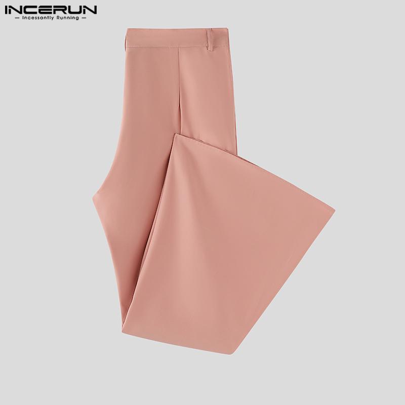 INCERUN Two Pieces Outfits Men Lapel Long Sleeve Cropped Blazer Long Flare Pants Sets