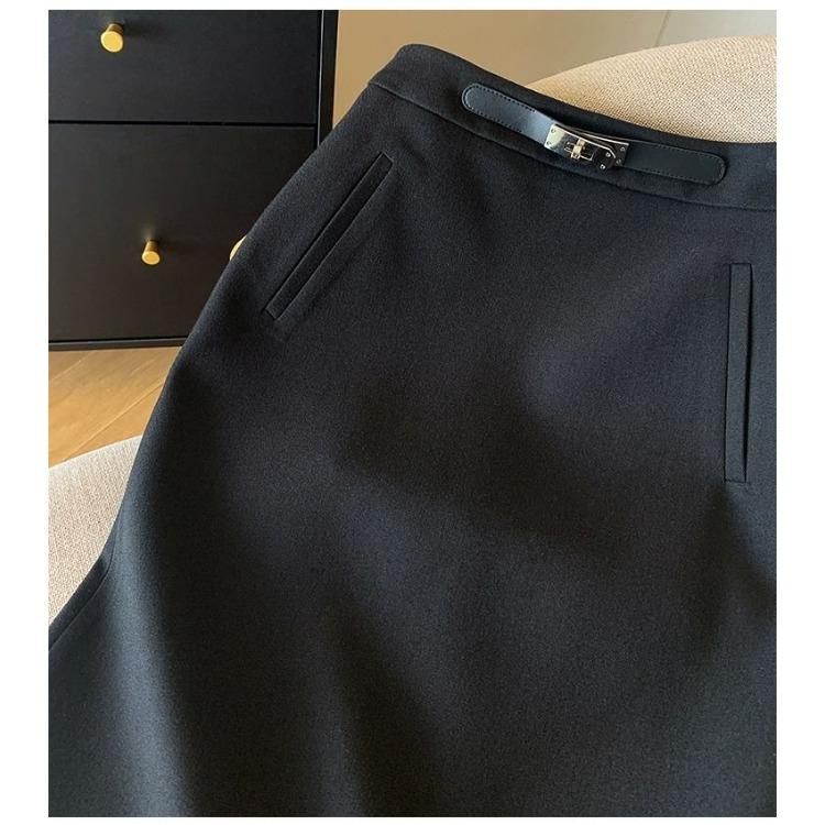 Elegant High Waist Gray Office Pencil Skirt Women Split Slit Work Slim Fit Skirts