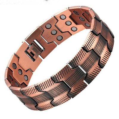 Bracelet en cuivre à motif de pneu, Bracelet en cuivre rouge diagonal pour hommes, Trois rangées d'aimants 2025