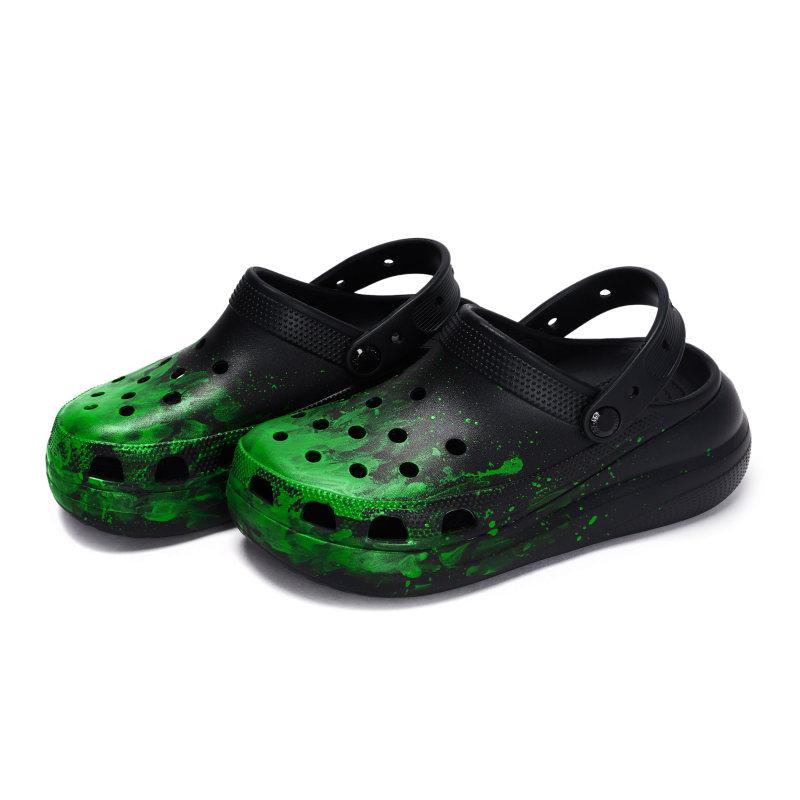 Crocs Classic clog EVA fluid splash ink personality high street niche gift box model hole shoes for men and women black and green