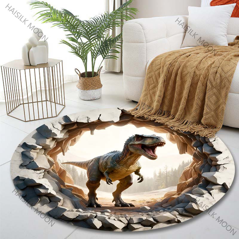 

Multiple sizes Dinosaur breaking through wall Print Round Carpet Living Room Bedroom Table Chair Sofa Decorative Carpet Diameter -60cm