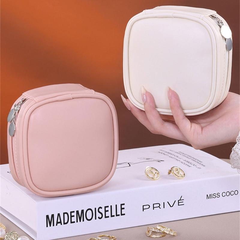 Leather Jewelry Storage Bag With Adjustable Drawstring Design Safely Holds Earrings Necklaces Rings Portable Organizers