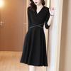 Spring, Summer and Autumn Waist V-neck Slim New French Retro Dress Temperament Dress Small Black Dress