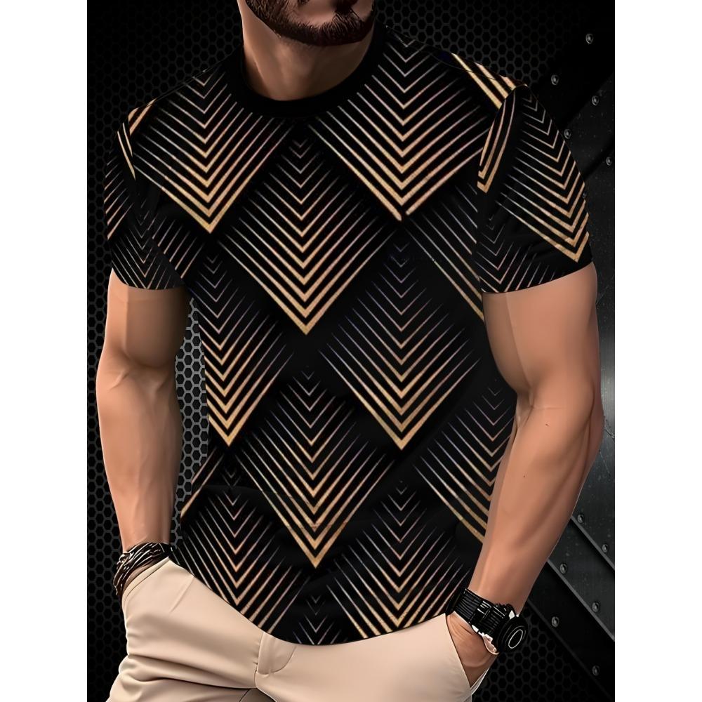 Men's 3D Line Stripe Printed T-shirt