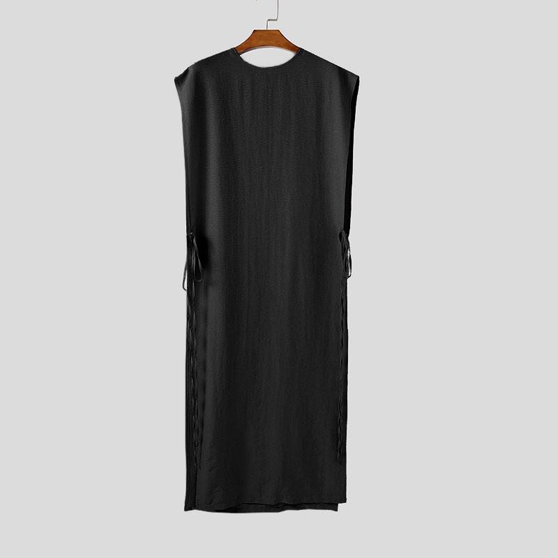 

INCERUN Летние мужские топы-майки без рукавов с круглым вырезом, разрезами и шнуровкой для пляжа