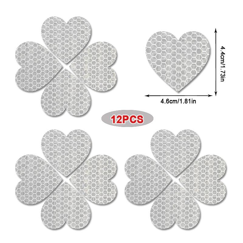 

12 шт./набор Светоотражающие наклейки на автомобиль в форме сердца Ночной предупреждающий знак Светоотражающая лента Наклейки Украшение Автоаксессуары 12pcs серебряный