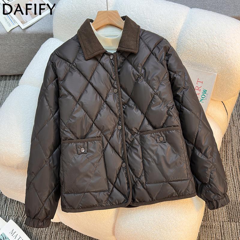 DAFIFY Women's Fashion Casual Fall Winter Solid Color Print Long Sleeve Jackets & Coats Down Coats