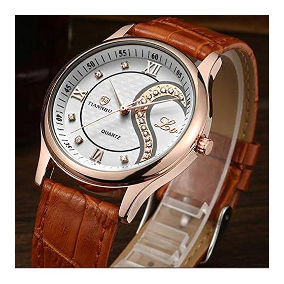 Romantic Couple Men's Women's Watch, Popular Leather Belt Heart-shaped Design Pair Watch Golden D-102