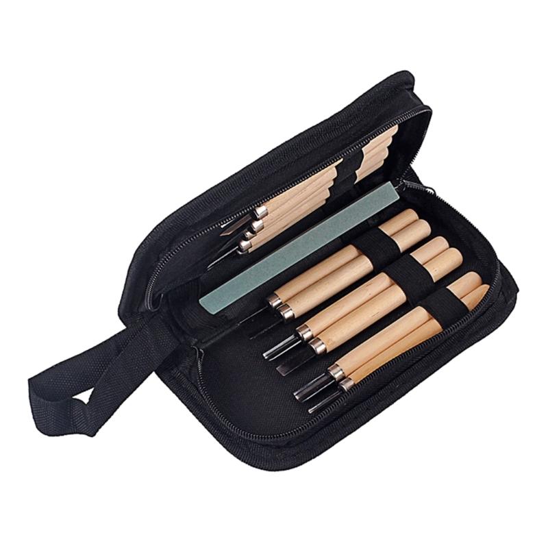 12Pcs Wood Carving Tools Set with Chisels,Gouges,Scrapers,V Parting,Relief Tools