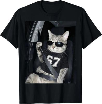 67 Cat Wearing Sunglasses Gen Alpha Funny Six Seven 6 7 Meme Unisex T-Shirt