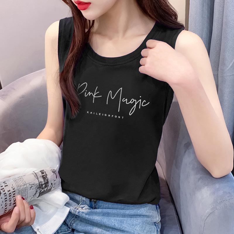 Women's Summer 2024 Loose Fit Cotton Camisole - Sleeveless, Letter Print Top for Inner or Outer Wear