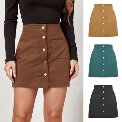 Suede Irregular Skirt Solid Color High-waisted Zipper Button Skirt Women