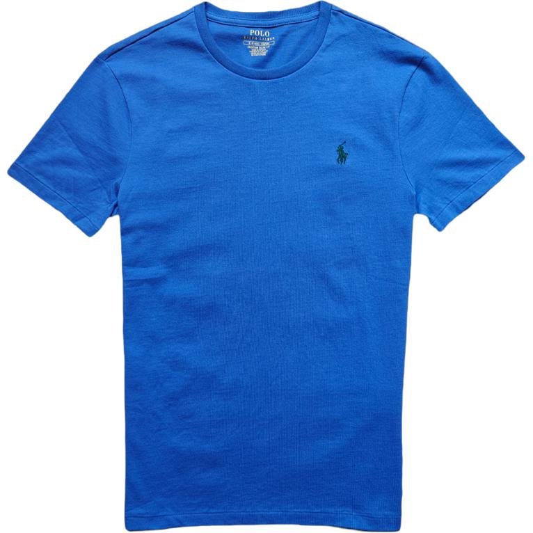 Polo Ralph Lauren Solid Color Logo Embroidered Crew Neck Pullover Straight Fit Short Sleeve T-Shirt Men Tops Blue 710671438-158