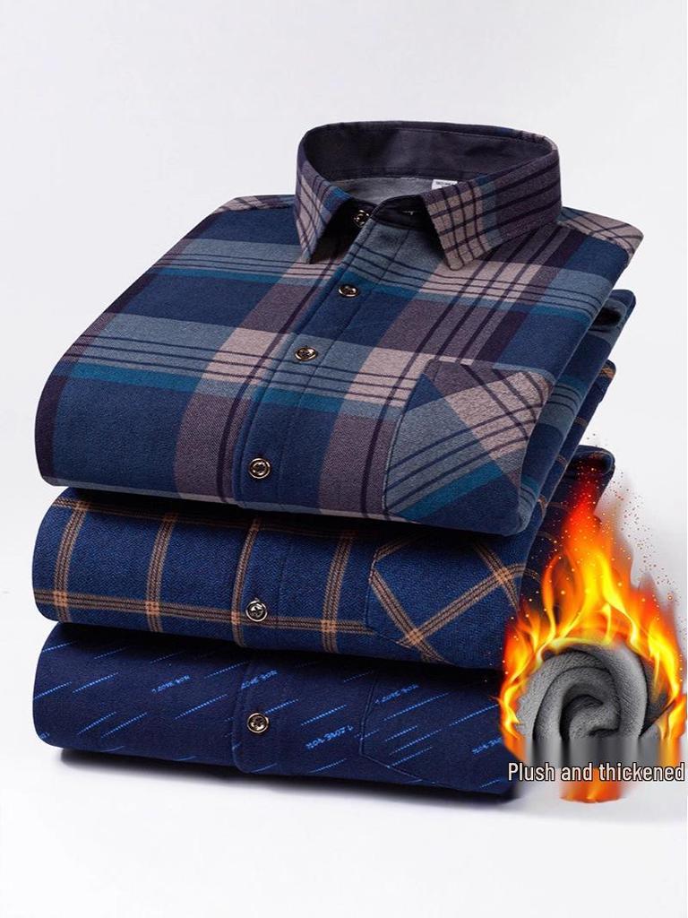 Camicia a quadri con pile double-face a maniche lunghe da uomo per autunno e inverno