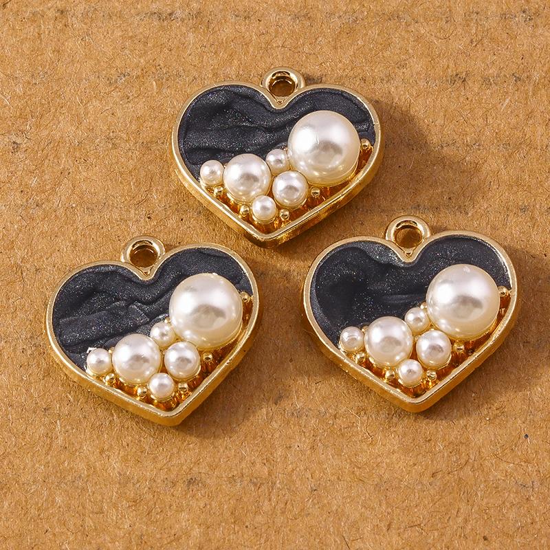 10 Pcs 17*17mm Enamel Pearl Love Heart Pendants Charms for Jewelry Making Earrings Necklace DIY Bracelet Accessories Supplies