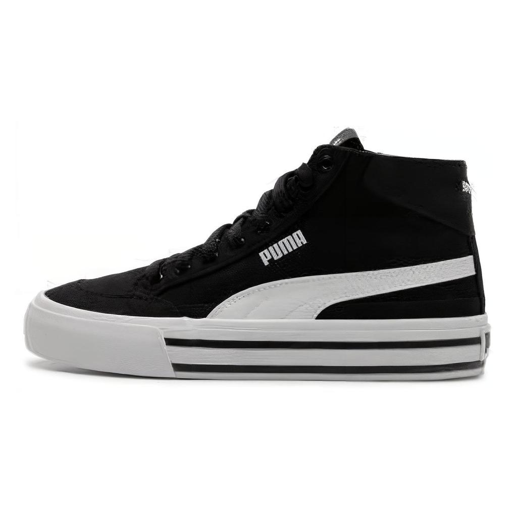 Puma Court Classic Vulc Round Toe Lace-Up Mid-Top Sneakers Unisex Sneakers Black White 397265-01