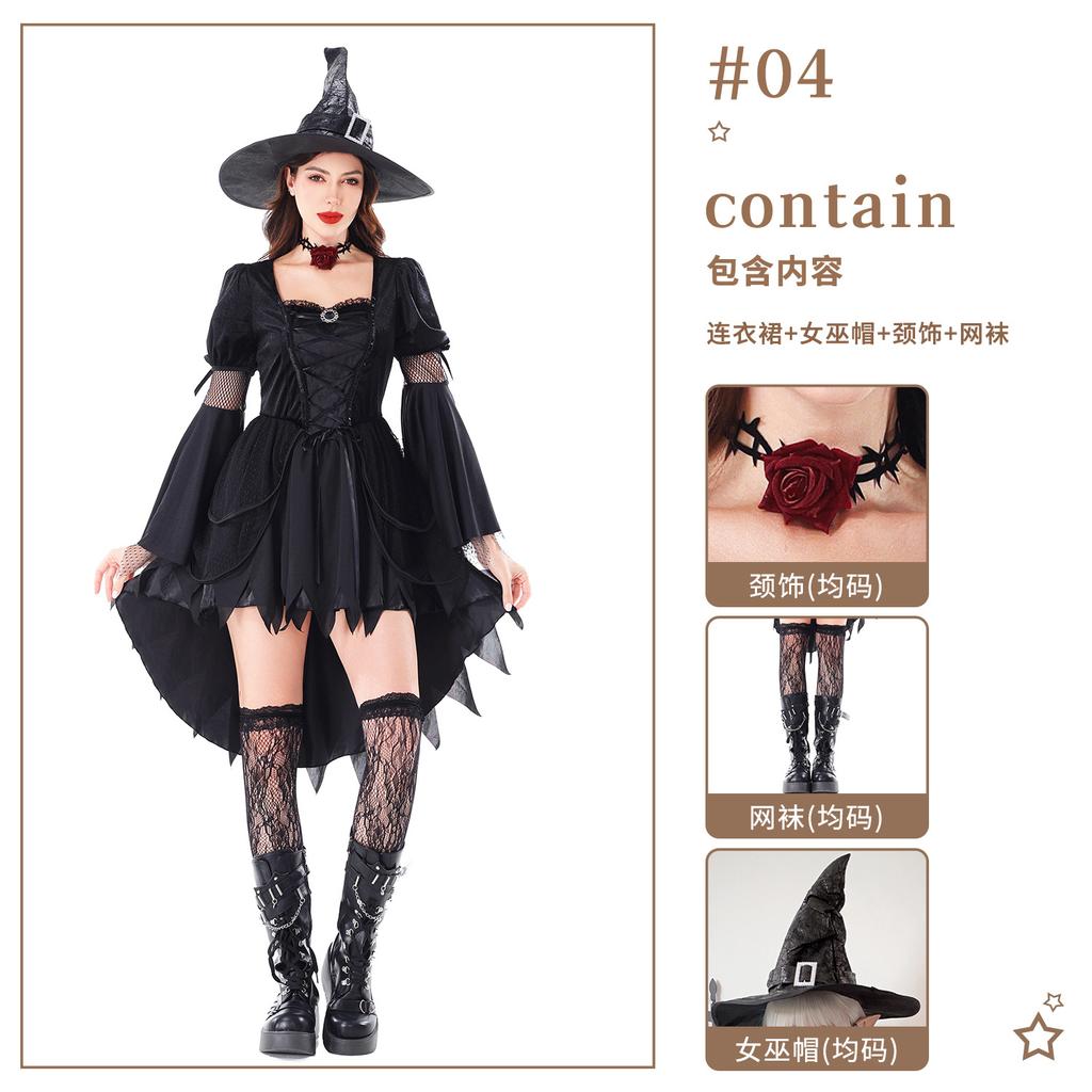 Halloween Witch Costume Adult Black Gothic Dress Stage Costume Mori Witch Hat Costume