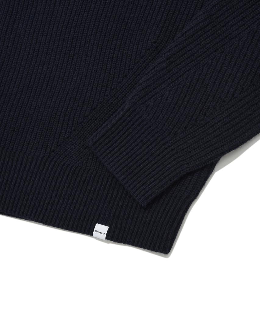 COVERNAT Lambswool Collared Knit Navy