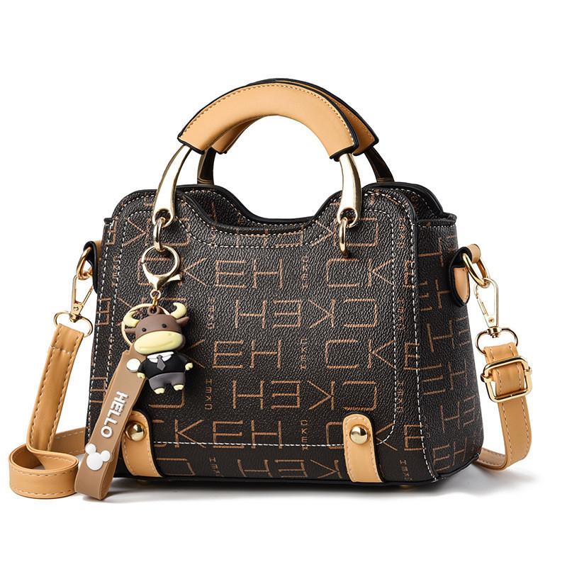 Classic Black Shell Pu Shoulder Bag For Women With Colorful Letter Design Medium Size