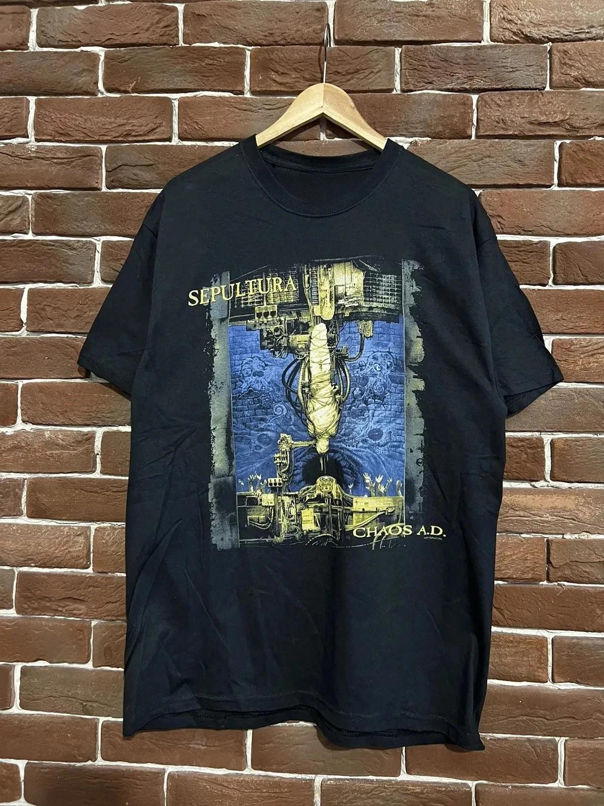 

Rare Sepultura Chaos Advertisement From The 2000s, Featuring A Metal Band T-shirt with Printed Patterns for Both Men and Wome... 5XL різнокольоровий