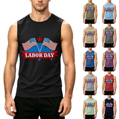Men's Sleeveless Casual Tank Top Labor Day Printed Muscle Shirt Lightweight Summer Workout Tee for Outdoor Activities