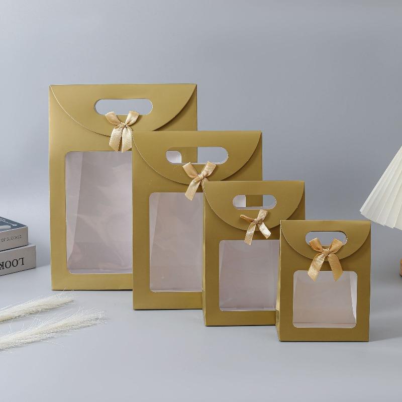 20pcs Gift Box with Clear Window Wedding Favors Birthday Party Candy Snack Biscuit Packaging Bag Golden Flip Up Bow Tote Flip Up Bow Tote Case
