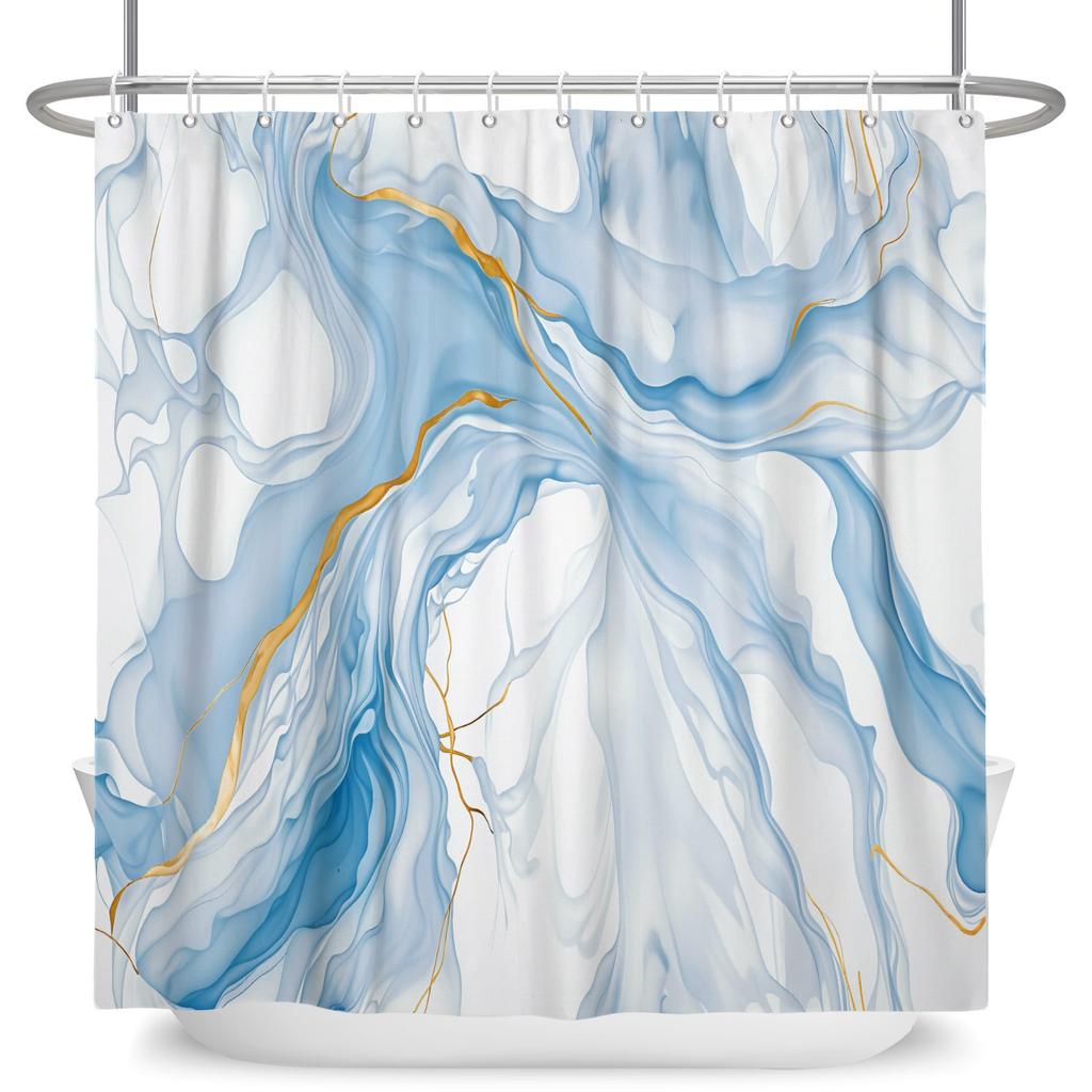 Marble Texture Shower Curtain Abstract Fluid Art Print Waterproof Bath Curtain Bathroom Decor Multiple Color Polyester With Hook
