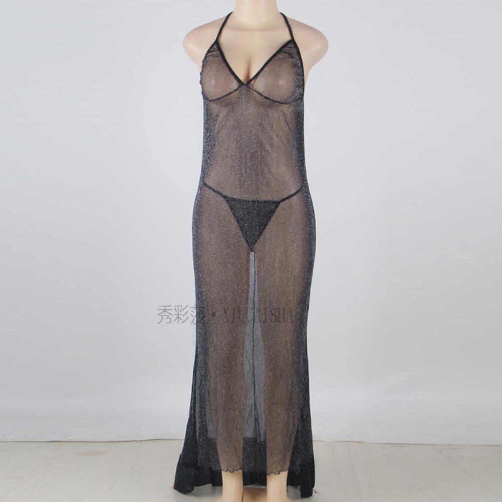 Foreign Trade European and American Large Size Erotic Underwear Women's Pajamas Sao Temptation Uniform Suspender Small Chest Long Skirt Qqny Nightdres