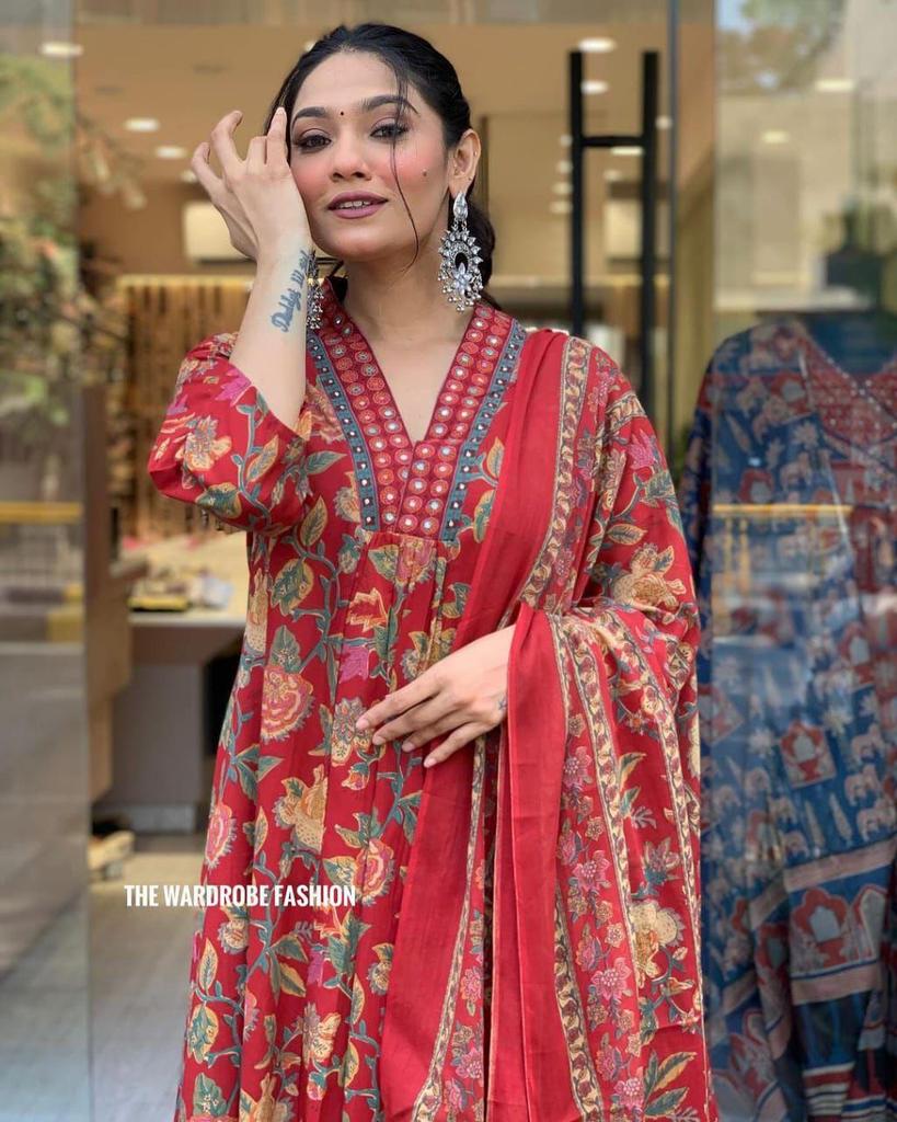 Indian Women Designer A-line Kurta Pant Dupatta Set Party Wear Top Tunic Salwar Suit Kurti