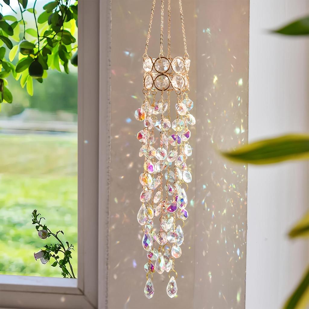 Cross-Border INS Style Sun Catcher: Colorful Crystal and Metal Wind Chime Wall Ornament