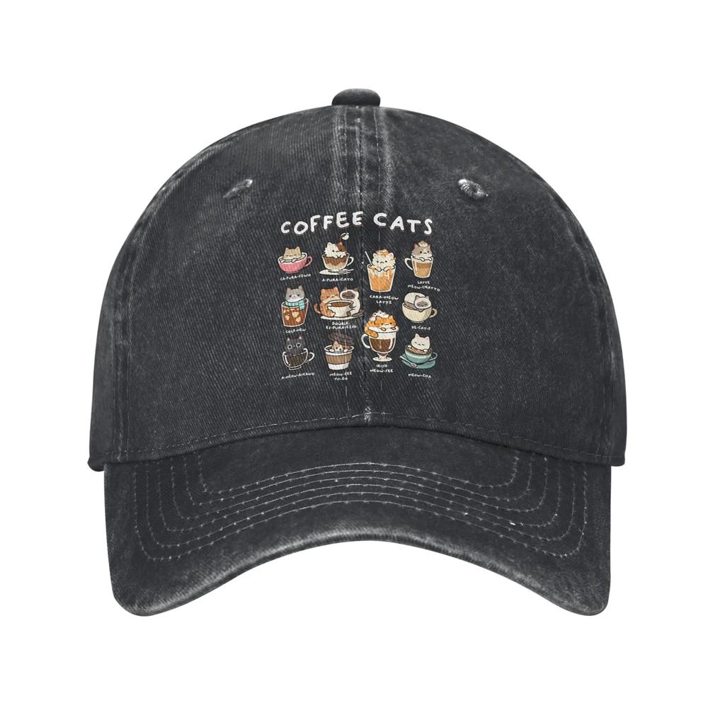 Cats Coffee Lover Baseball Cap Vintage Distressed Washed  Snapback Cap for Men Women Outdoor Activities Adjustable Caps Hat