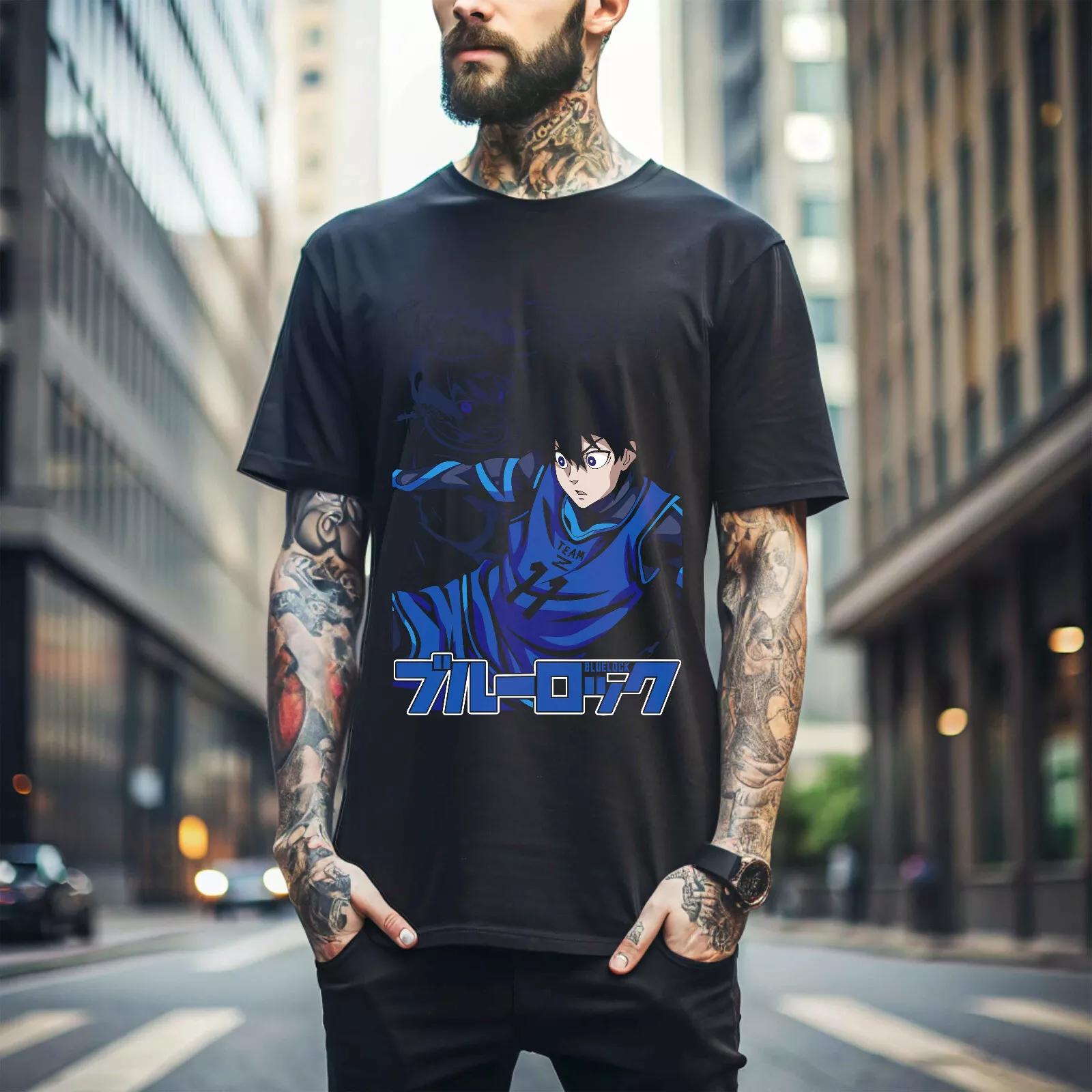 

100% cotton TOPS UNISEX TEES MENS WOMENS Meguru Bachira T-shirt Blue lock Kunigami,Rin Itoshi,Nagi Anime Manga Gift 176 3XL чёрный