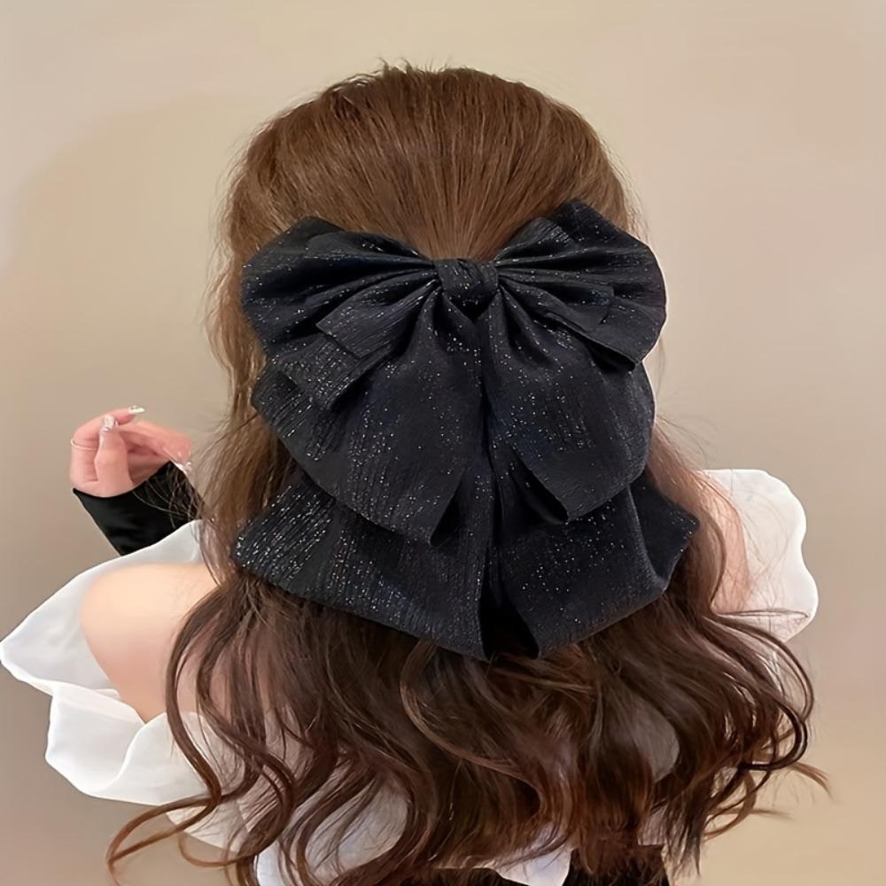 1PC Gentle Temperament Black Oversized Bow Streamer Hairpin, Back Head Hair Grab Clip, Hairpin, Headgear Clip.