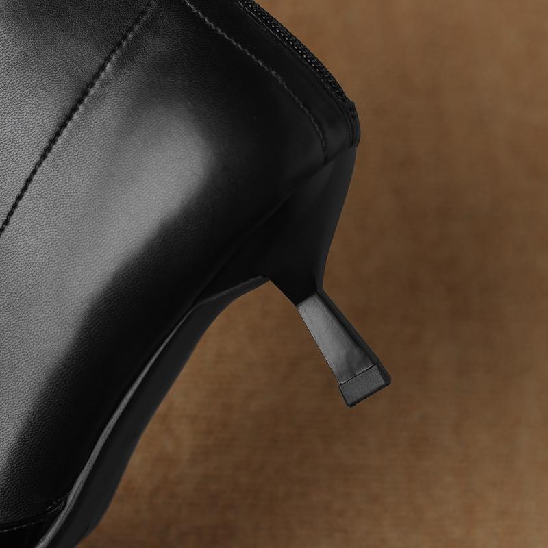 Fashion Women's new autumn and winter leather sheepskin pointed high-heeled oversized sexy runway calf zipper elastic short boots
