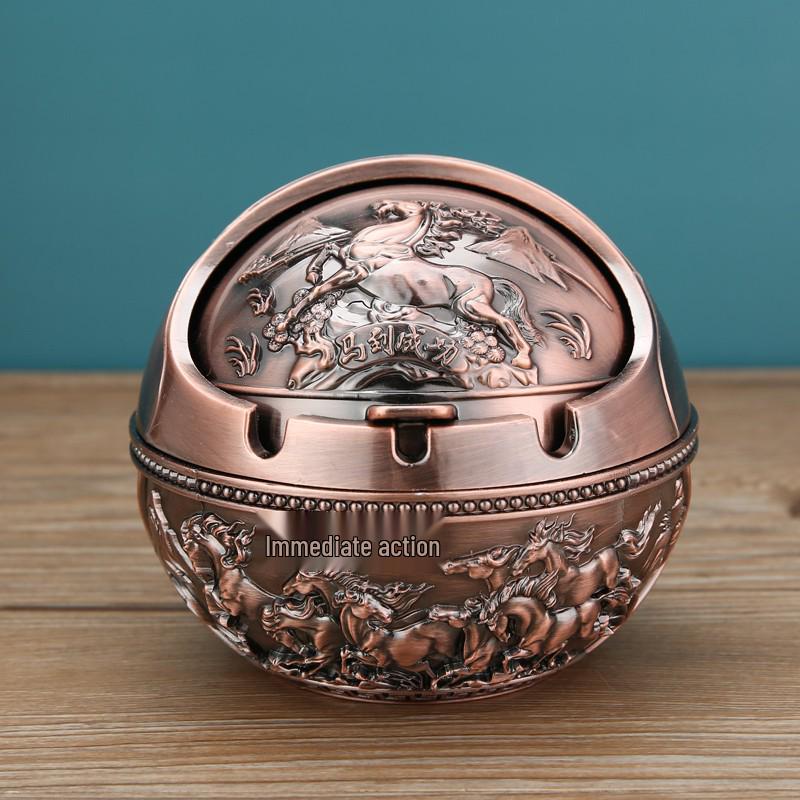 European Style Ashtray with Lid: Trendy, Drop-Proof, Anti-Fly Ash, Odor-Resistant, Luxury Living Room Decor.