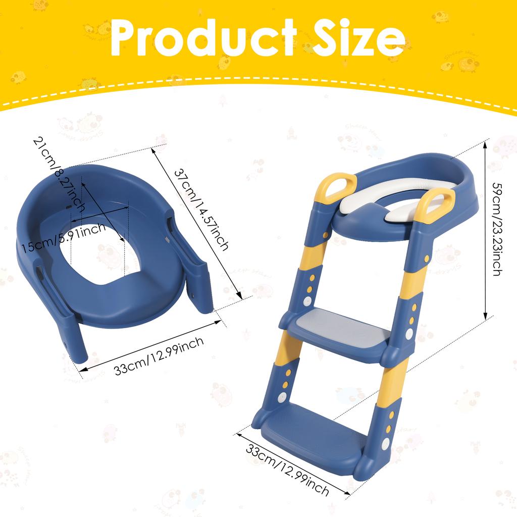 Potty Training Seat Ladder Comfortable Adjustable Height 2 in 1 Potty Training Toilet With Anti Slip Pad for Kids Boys Girls