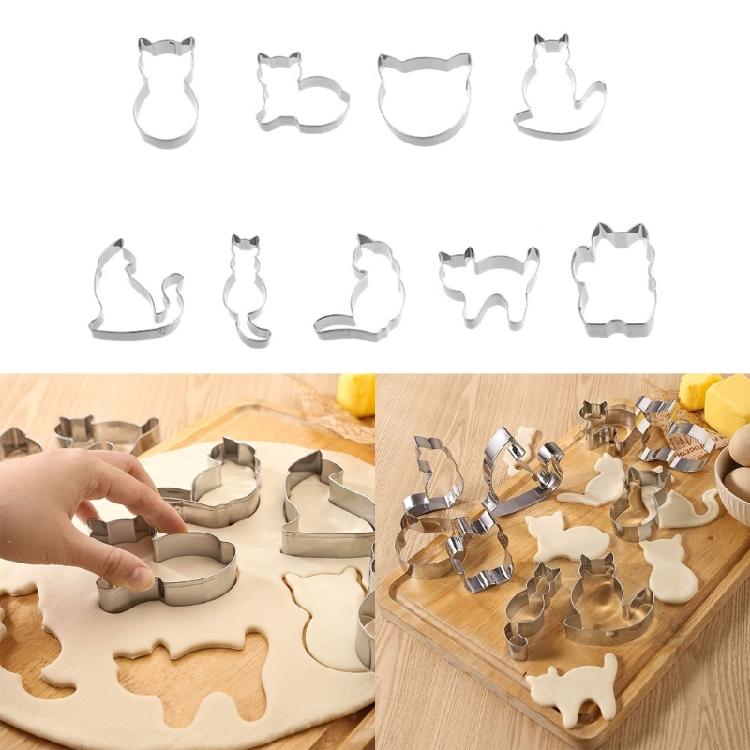 9Pcs Cute Cats Cookie Cutters Stainless Steels Dessert Cutters DIY Bakings Tool