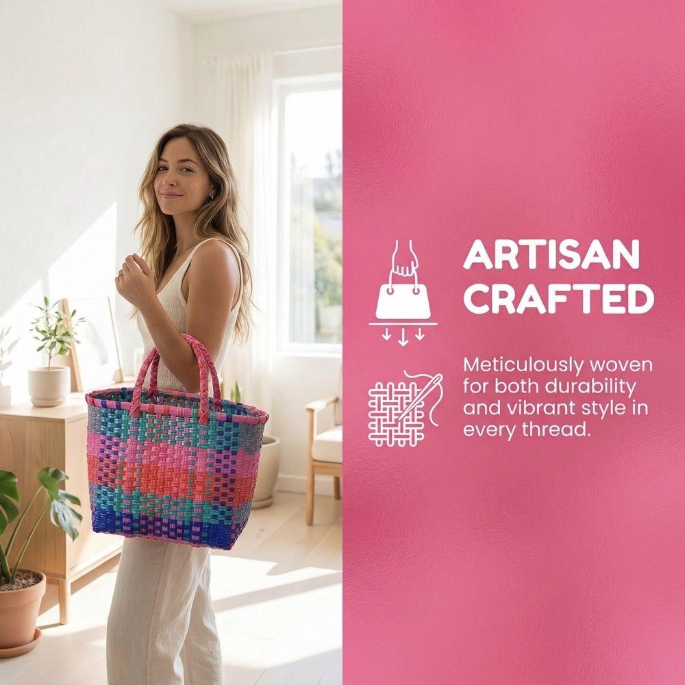 Bohemian Style PVC Vegetable Basket Bag Vacation Style Plastic Handbag Beach Bag Bucket Bag