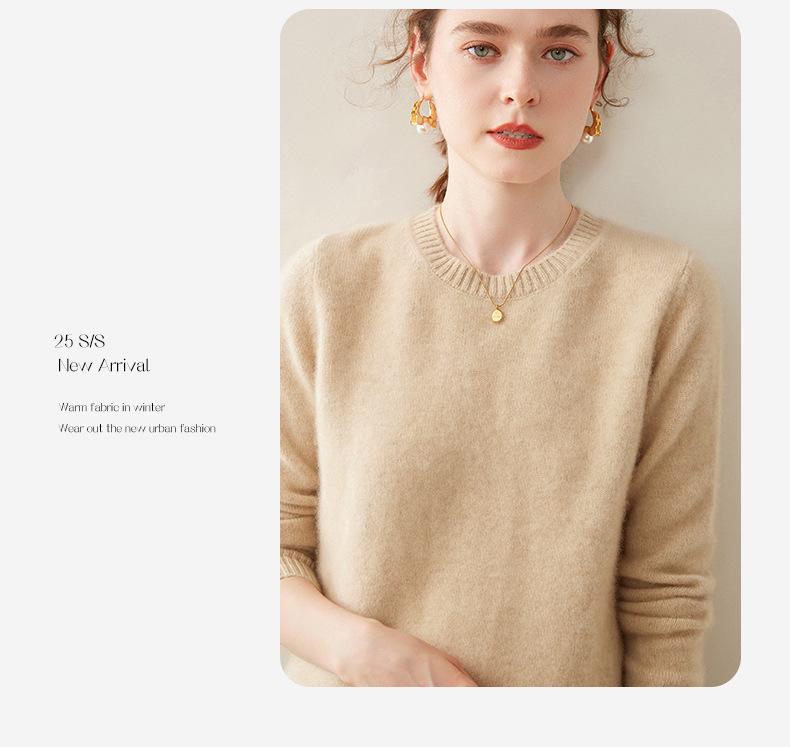 Women's 100% Pure Cashmere Round Neck Sweater - Versatile Style for Autumn and Winter