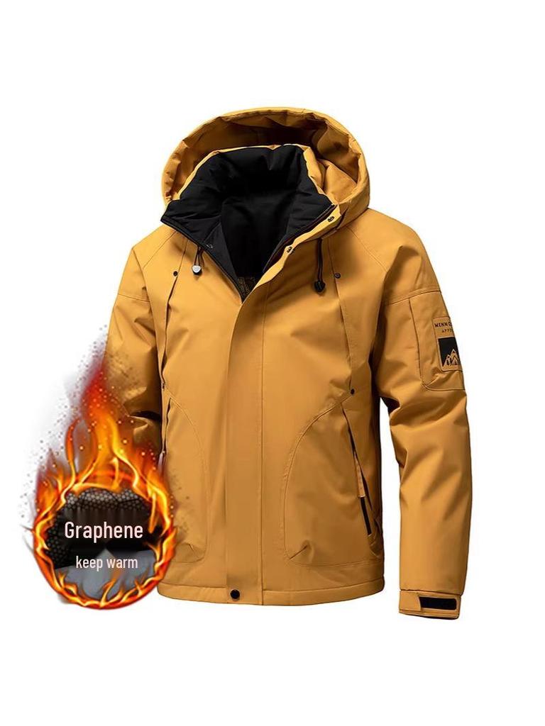 Men's 2025 Autumn/Winter Windproof Waterproof Warm Hooded Cotton Jacket