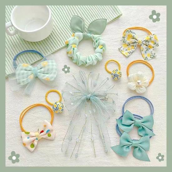Kawaii Flower Bow Scrunchies Set Children Gift Girls Elastic Hair Rubber Bands Accessories Tie Hair Ring Rope Headdress Headwear